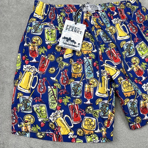 FREE‎ PLANET SWIM TRUNKS MEN'S MEDIUM COCKTAIL BEER BOARD SHORTS BEACH - Picture 3 of 13